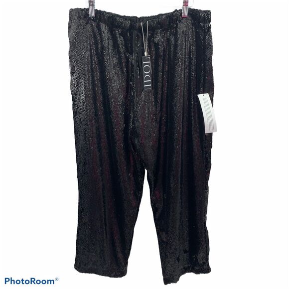 Topshop Size 10 Pants Sequin Idol Premium Black All Over Pull On Straight Leg - Picture 1 of 10